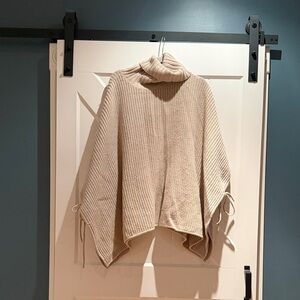 LOFT Beige Turtleneck Poncho Sweater